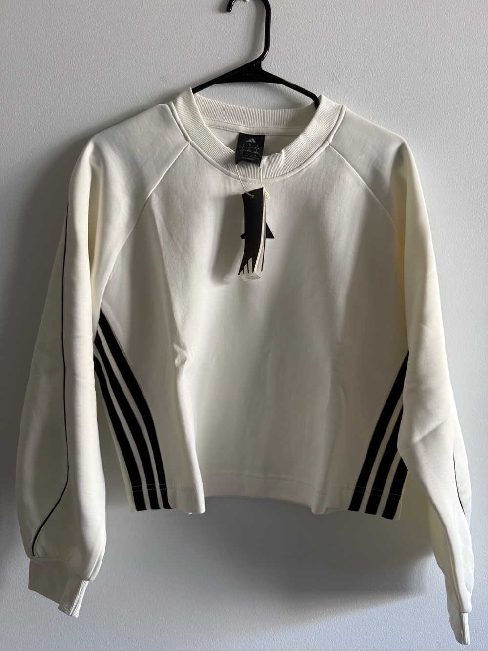 Women’s Cream Crewneck Sweater with Black Stripe Accents